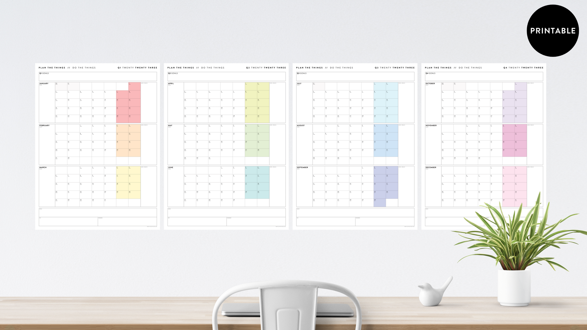 PRINTABLE DATED QUARTERLY CALENDARS // INSTANT DOWNLOAD
