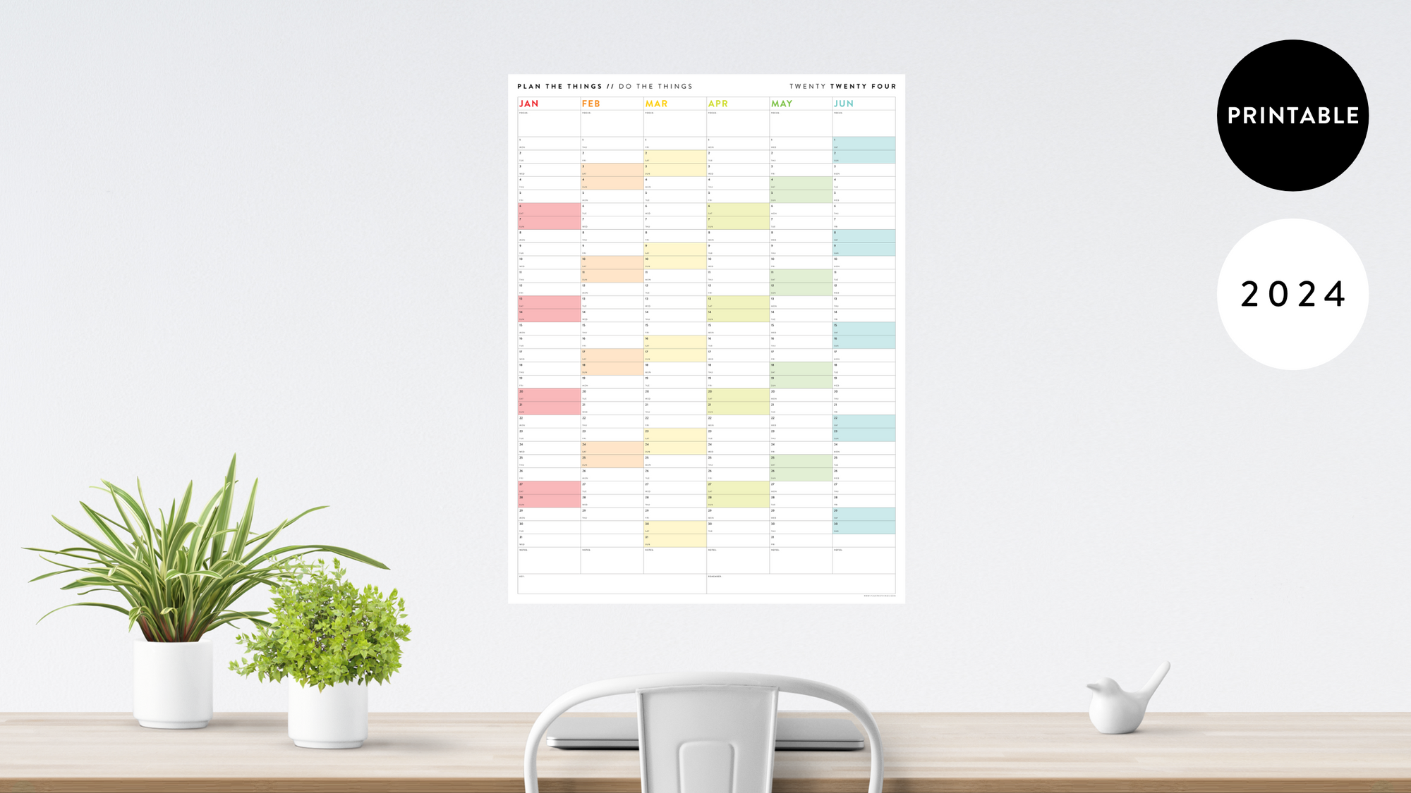 PRINTABLE 2024 SIX MONTH CALENDARS| JANUARY - JUNE // INSTANT DOWNLOAD