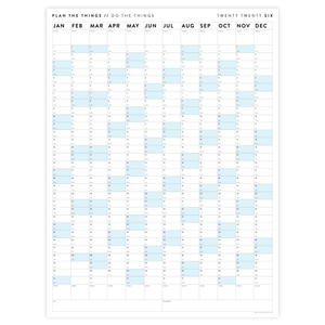 PRINTABLE VERTICAL 2026 WALL CALENDAR WITH BLUE WEEKENDS - INSTANT DOWNLOAD