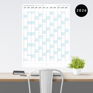 PRINTABLE VERTICAL 2026 WALL CALENDAR WITH BLUE WEEKENDS - INSTANT DOWNLOAD
