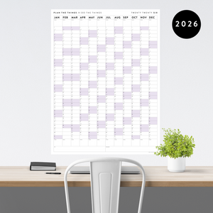PRINTABLE VERTICAL 2026 WALL CALENDAR WITH PURPLE WEEKENDS - INSTANT DOWNLOAD