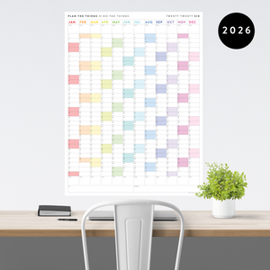 PRINTABLE VERTICAL 2026 WALL CALENDAR WITH RAINBOW WEEKENDS - INSTANT DOWNLOAD