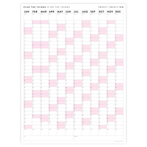 PRINTABLE VERTICAL 2026 WALL CALENDAR WITH PINK WEEKENDS - INSTANT DOWNLOAD