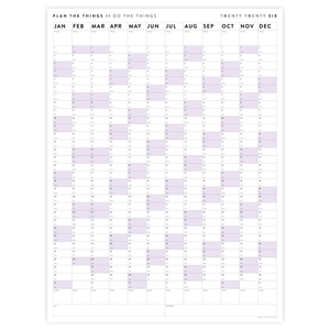 PRINTABLE VERTICAL 2026 WALL CALENDAR WITH PURPLE WEEKENDS - INSTANT DOWNLOAD