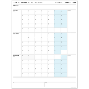 Q4 2024 QUARTERLY GIANT WALL CALENDAR (OCTOBER - DECEMBER 2024) - BLUE WEEKENDS