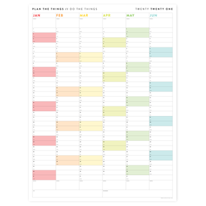 SIX MONTH 2026 GIANT WALL CALENDAR (JANUARY TO JUNE) WITH RAINBOW WEEKENDS