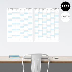 PRINTABLE SIX MONTH 2026 ACADEMIC YEAR WALL CALENDAR SET WITH BLUE WEEKENDS - INSTANT DOWNLOAD
