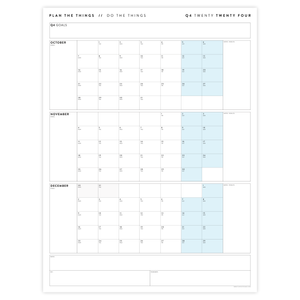 PRINTABLE Q4 (OCTOBER - DECEMBER) 2024 QUARTERLY WALL CALENDAR (BLUE) - INSTANT PDF DOWNLOAD