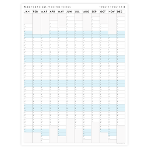 NEW! PRINTABLE VERTICAL 2026 WALL CALENDAR WITH ALIGNED BLUE WEEKENDS - INSTANT DOWNLOAD