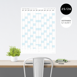 PRINTABLE 2025 - 2026 ACADEMIC WALL CALENDAR (SEPTEMBER START) | VERTICAL WITH BLUE WEEKENDS - INSTANT DOWNLOAD