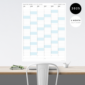 SIX MONTH 2025 GIANT WALL CALENDAR (JULY TO DECEMBER) WITH BLUE WEEKENDS