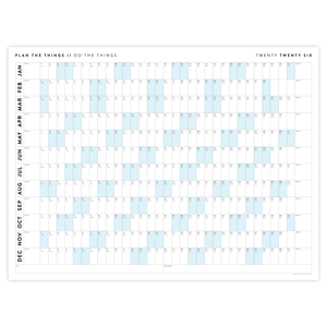 PRINTABLE 2026 HORIZONTAL WALL CALENDAR WITH BLUE WEEKENDS - INSTANT DOWNLOAD
