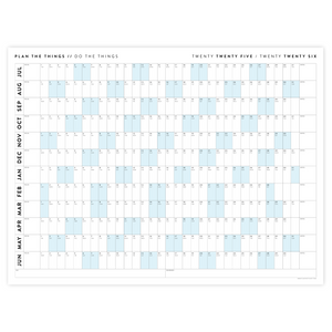 PRINTABLE 2025 - 2026 ACADEMIC WALL CALENDAR (JULY START) | HORIZONTAL WITH BLUE WEEKENDS - INSTANT DOWNLOAD