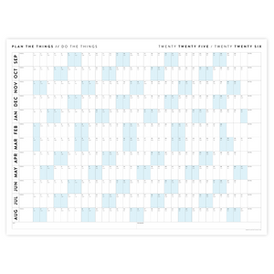 PRINTABLE 2025 - 2026 ACADEMIC WALL CALENDAR (SEPTEMBER START) | HORIZONTAL WITH BLUE WEEKENDS - INSTANT DOWNLOAD
