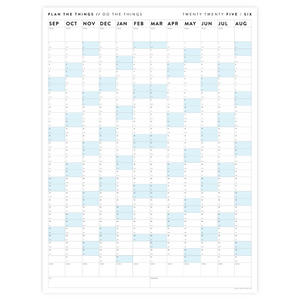 PRINTABLE 2025 - 2026 ACADEMIC WALL CALENDAR (SEPTEMBER START) | VERTICAL WITH BLUE WEEKENDS - INSTANT DOWNLOAD