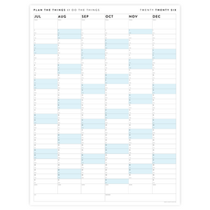 SIX MONTH 2026 GIANT WALL CALENDAR (JULY TO DECEMBER) WITH BLUE WEEKENDS