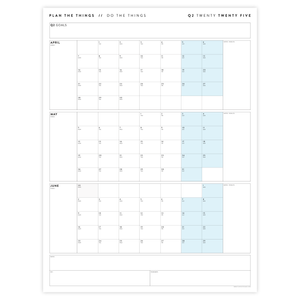 PRINTABLE Q2 (APRIL - JUNE) 2025 QUARTERLY WALL CALENDAR (BLUE) - INSTANT PDF DOWNLOAD