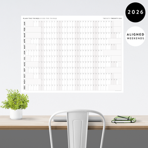 NEW! PRINTABLE 2026 HORIZONTAL WALL CALENDAR WITH ALIGNED WEEKENDS - INSTANT DOWNLOAD PRINT UP TO 48" x 36" - GRAY