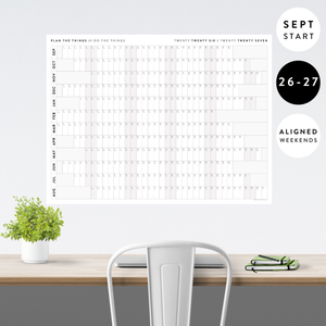 NEW! PRINTABLE SEPTEMBER START 2026 - 2027 HORIZONTAL ACADEMIC WALL CALENDAR WITH ALIGNED GRAY WEEKENDS - INSTANT DOWNLOAD