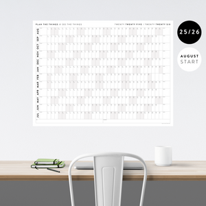 PRINTABLE 2025 - 2026 ACADEMIC WALL CALENDAR (AUGUST START) | HORIZONTAL WITH GRAY / GREY WEEKENDS - INSTANT DOWNLOAD