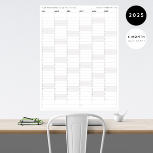 SIX MONTH 2025 GIANT WALL CALENDAR (JULY TO DECEMBER) WITH GRAY WEEKENDS