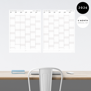 PRINTABLE SIX MONTH 2026 ACADEMIC YEAR WALL CALENDAR SET WITH GRAY WEEKENDS - INSTANT DOWNLOAD