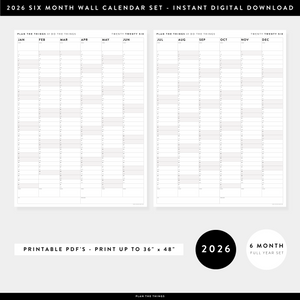 PRINTABLE SIX MONTH 2026 ACADEMIC YEAR WALL CALENDAR SET WITH GRAY WEEKENDS - INSTANT DOWNLOAD