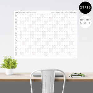 PRINTABLE 2025 - 2026 ACADEMIC WALL CALENDAR (SEPTEMBER START) | HORIZONTAL WITH GRAY WEEKENDS - INSTANT DOWNLOAD