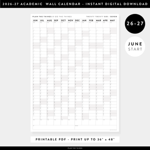 PRINTABLE 2026 - 2027 ACADEMIC WALL CALENDAR (JUNE START) | VERTICAL WITH GRAY WEEKENDS - INSTANT DOWNLOAD