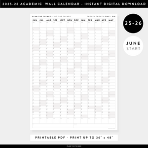 PRINTABLE 2025 - 2026 ACADEMIC WALL CALENDAR (JUNE START) | VERTICAL WITH GRAY / GREY WEEKENDS - INSTANT DOWNLOAD