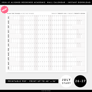 NEW! PRINTABLE JULY START 2026 - 2027 HORIZONTAL ACADEMIC WALL CALENDAR WITH ALIGNED GRAY WEEKENDS - INSTANT DOWNLOAD PRINT UP TO 48" x 36"