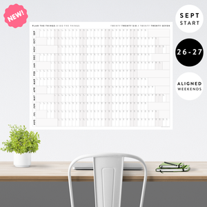 2026 - 2027 SEPTEMBER START ACADEMIC WALL CALENDAR | HORIZONTAL WITH GRAY ALIGNED WEEKENDS