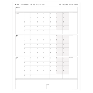 Q2 2026 QUARTERLY GIANT WALL CALENDAR (APRIL - JUNE 2026) - GRAY WEEKENDS