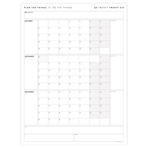 PRINTABLE Q4 (OCTOBER - DECEMBER) 2026 QUARTERLY WALL CALENDAR (GRAY) - INSTANT PDF DOWNLOAD