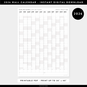PRINTABLE VERTICAL 2026 WALL CALENDAR WITH GRAY WEEKENDS - INSTANT DOWNLOAD