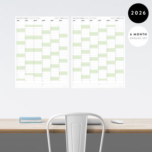 PRINTABLE SIX MONTH 2026 ACADEMIC YEAR WALL CALENDAR SET WITH GREEN WEEKENDS - INSTANT DOWNLOAD