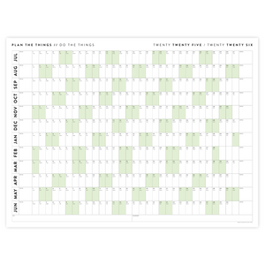 PRINTABLE 2025 - 2026 ACADEMIC WALL CALENDAR (JULY START) | HORIZONTAL WITH GREEN WEEKENDS - INSTANT DOWNLOAD