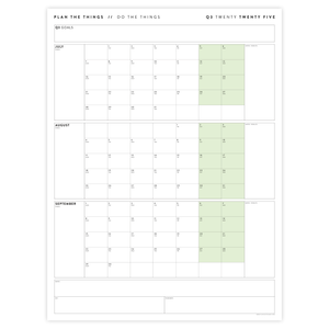 PRINTABLE Q3 (JULY - SEPTEMBER) 2025 QUARTERLY WALL CALENDAR (GREEN) - INSTANT PDF DOWNLOAD