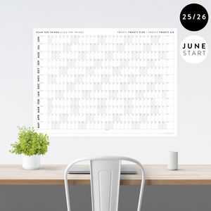 PRINTABLE 2025 - 2026 ACADEMIC WALL CALENDAR (JUNE START) | HORIZONTAL WITH GRAY / GREY WEEKENDS - INSTANT DOWNLOAD