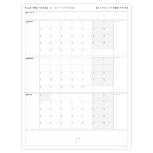 PRINTABLE Q1 (JANUARY - MARCH) 2025 QUARTERLY WALL CALENDAR (GRAY) - INSTANT DOWNLOAD