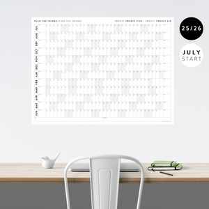 PRINTABLE 2025 - 2026 ACADEMIC WALL CALENDAR (JULY START) | HORIZONTAL WITH GRAY WEEKENDS - INSTANT DOWNLOAD