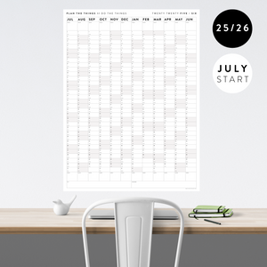 PRINTABLE 2025 - 2026 ACADEMIC WALL CALENDAR (JULY START) | VERTICAL WITH GRAY WEEKENDS - INSTANT DOWNLOAD