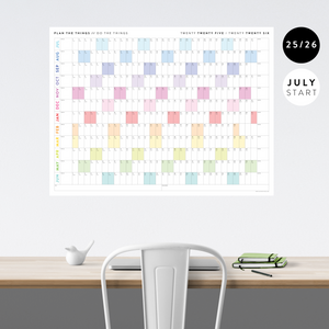PRINTABLE 2025 - 2026 ACADEMIC WALL CALENDAR (JULY START) | HORIZONTAL WITH RAINBOW WEEKENDS - INSTANT DOWNLOAD