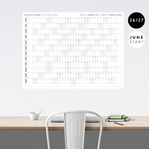 2026 - 2027 ACADEMIC WALL CALENDAR (JUNE START) | HORIZONTAL WITH GRAY WEEKENDS