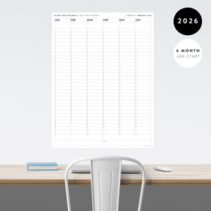 PRINTABLE SIX MONTH 2026 WALL CALENDAR (JANUARY TO JUNE) MINIMAL / CLEAR - INSTANT DOWNLOAD
