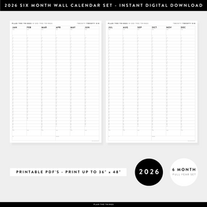 PRINTABLE SIX MONTH 2026 ACADEMIC YEAR WALL CALENDAR SET - MINIMAL / CLEAR - INSTANT DOWNLOAD