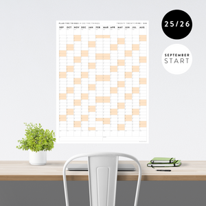 PRINTABLE 2025 - 2026 ACADEMIC WALL CALENDAR (SEPTEMBER START) | VERTICAL WITH ORANGE WEEKENDS - INSTANT DOWNLOAD