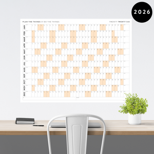 PRINTABLE 2026 HORIZONTAL WALL CALENDAR WITH ORANGE WEEKENDS - INSTANT DOWNLOAD