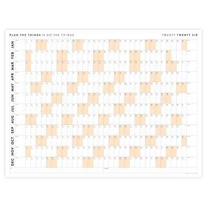 GIANT 2026 ANNUAL WALL CALENDAR | HORIZONTAL WITH ORANGE WEEKENDS