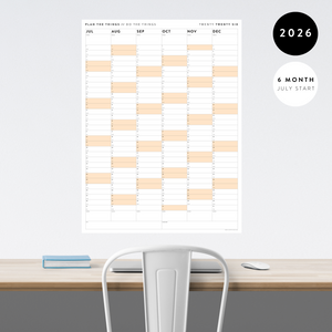 SIX MONTH 2026 GIANT WALL CALENDAR (JULY TO DECEMBER) WITH ORANGE WEEKENDS